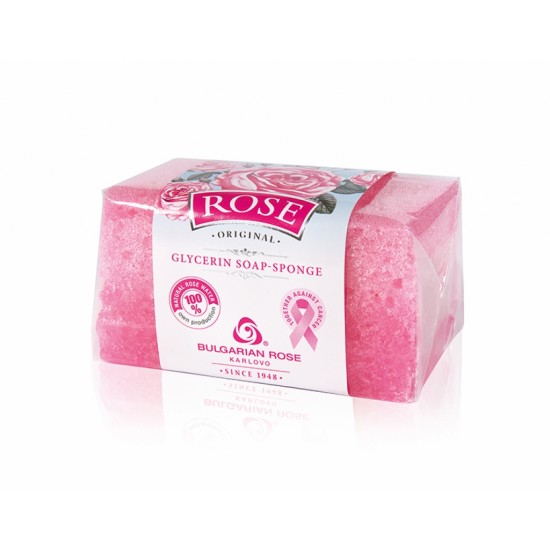 Glycerinové růžové mýdlo s mycí houbou - 70g